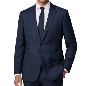 New Michael Strahan Mens Windowpane Plaid Blue Blazer SportCoat Classic Fit 44L